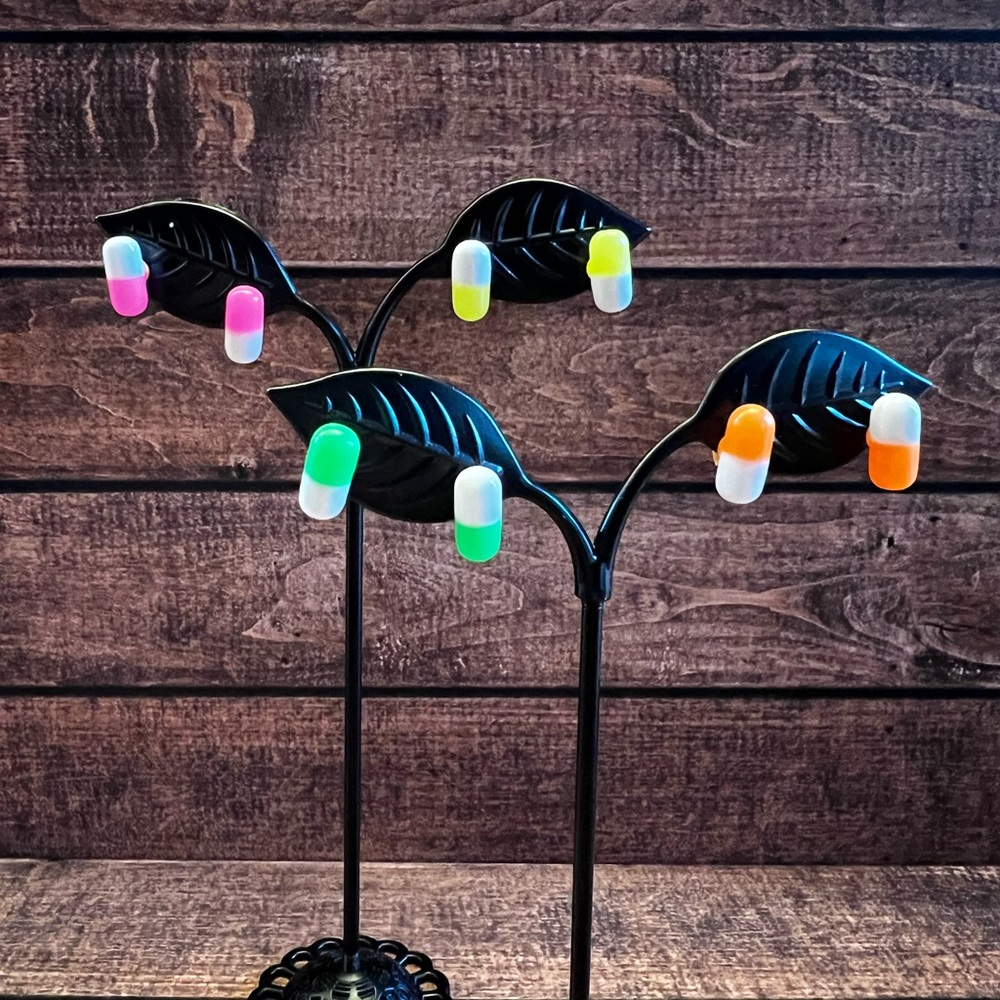 3D pill stud earrings